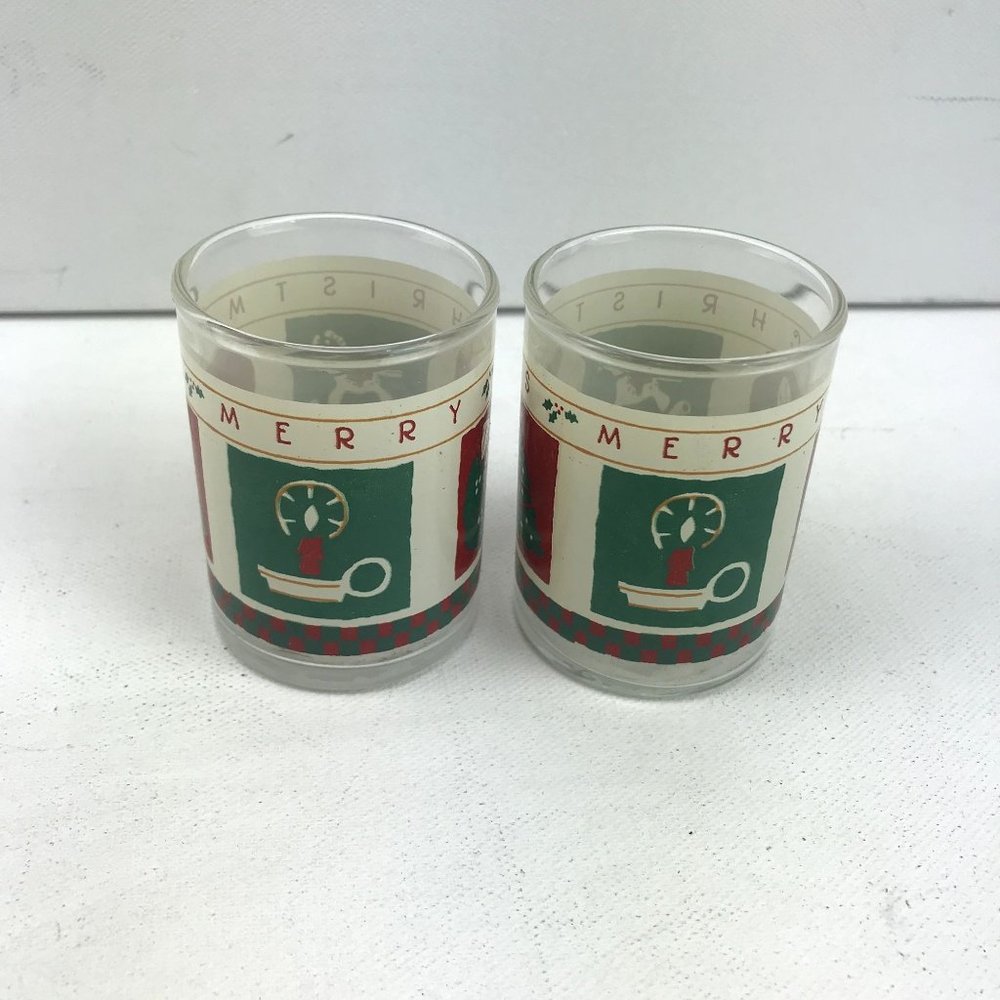 Indiana Glass Merry Christmas Votive Candle Holders Holiday Tree Rocking Horse S